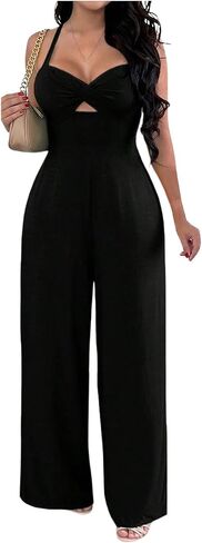 WDIRARA Women's Cut Out Twist Front Criss Cross Tie Back Sleeveless Wide Leg Cami Jumpsuit in Saudi Arabia