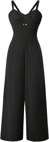 WDIRARA Women's Cut Out Twist Front Criss Cross Tie Back Sleeveless Wide Leg Cami Jumpsuit in Saudi Arabia