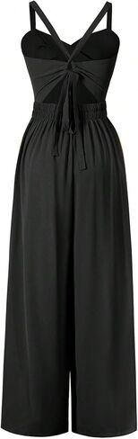 WDIRARA Women's Cut Out Twist Front Criss Cross Tie Back Sleeveless Wide Leg Cami Jumpsuit in Saudi Arabia