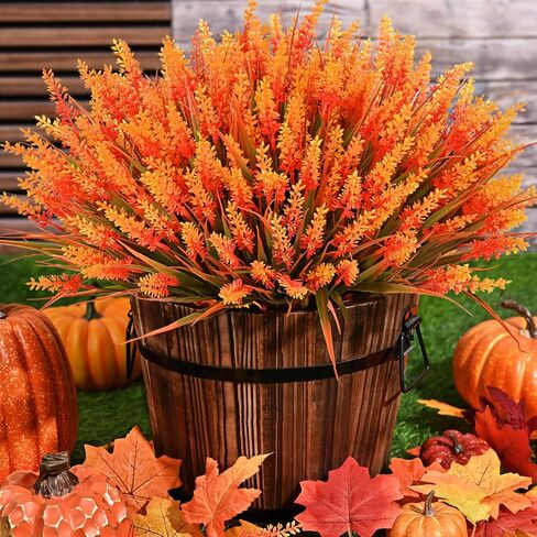 WAIPFARU MUMS FALE DECRED ، 20 حزم UV مقاومات فو للمزارعين في الهواء الطلق ، Fall Flowers مصطنعة للديكور ، نباتات فو لزخرفة الشكر الشرفة المنزلية (Orange) in Kuwait