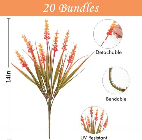 WAIPFARU MUMS FALE DECRED ، 20 حزم UV مقاومات فو للمزارعين في الهواء الطلق ، Fall Flowers مصطنعة للديكور ، نباتات فو لزخرفة الشكر الشرفة المنزلية (Orange) in Kuwait