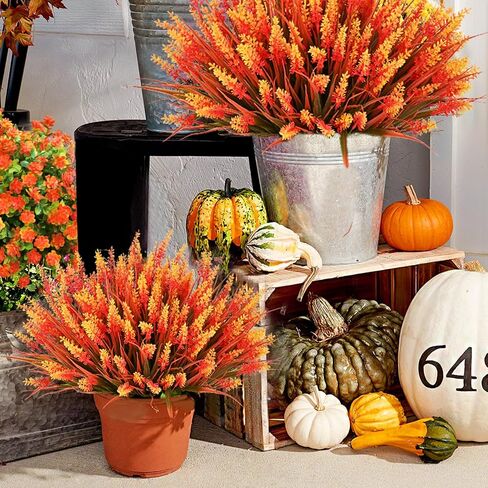 WAIPFARU MUMS FALE DECRED ، 20 حزم UV مقاومات فو للمزارعين في الهواء الطلق ، Fall Flowers مصطنعة للديكور ، نباتات فو لزخرفة الشكر الشرفة المنزلية (Orange) in Kuwait