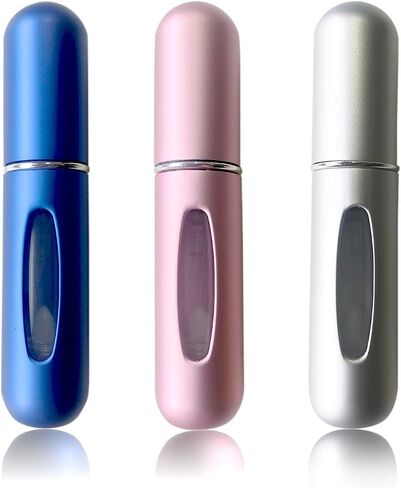 Refillable Perfume Atomizer Bottle, Pocket Cologne Sprayer, Travel Mini Perfume Atomizer Container Multicolor Perfume Spray, Scent Pump Case for Traveling 3 Pcs Pack of 5ml, Blue-Silver-Rose Pink in Saudi Arabia