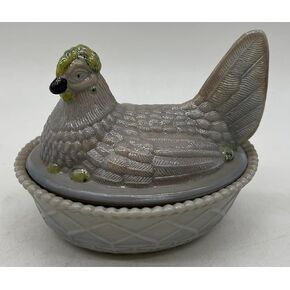Covered Chicken Dish - 2 Piece Hen - Westmoreland Glass Mould - Rosso Exclusive - American Made - Mosser Glass USA (Gray Marble) (Gray Marble Airbrushed w/Blue) in Saudi Arabia