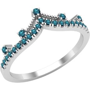 Dazzlingrock Collection 0.21 Cttw Round Blue Diamond Crown Tiara Chevron Style Engagement Ring for Women in 925 Sterling Silver in Saudi Arabia