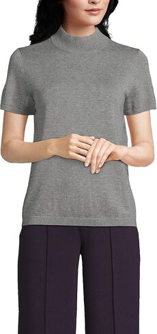 Lands' End Women's Cotton Modal Half Sleeve Mock Neck Pullover Sweater in Saudi Arabia