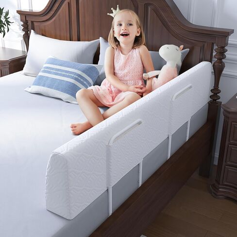 Bed Bumper for Toddlers, Foam Bed Rail for Toddlers, Toddler Bed Rail Bumper, Soft Safety Bed Guard Rail for Kids, Bed Side Rail for Twin, Full, Queen & King Beds (White, 59IN) in Saudi Arabia
