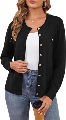 CZYINXIAN Women's Trendy Knit Cardigan Open Front Crewneck Button Down Long Sleeve Lightweight Sweater Cardigans in Kuwait