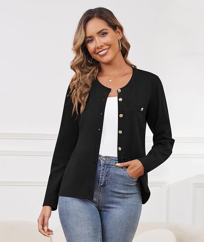 CZYINXIAN Women's Trendy Knit Cardigan Open Front Crewneck Button Down Long Sleeve Lightweight Sweater Cardigans in Kuwait