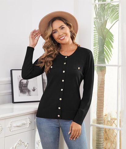 CZYINXIAN Women's Trendy Knit Cardigan Open Front Crewneck Button Down Long Sleeve Lightweight Sweater Cardigans in Kuwait