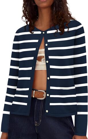 Rapbin Women's Lightweight Button Down Cardigan Sweater with Pockets Long Sleeve Crew Neck Open Front Casual Outfits in Saudi Arabia