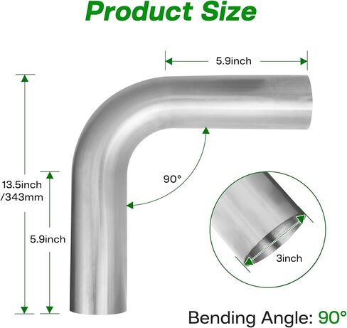 3 "OD 90 درجة أنبوب العادم من الفولاذ المقاوم للصدأ من الفولاذ المقاوم للصدأ كوع ، 3 بوصة DIY أنبوب أنبوب ثني العادم مخصص لملاءمة عالمية ، 5.9"/150 مم الساق ، 2pcs in Kuwait