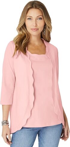 Roaman's Women's Plus Size Scalloped Cardigan and Tank Set in Kuwait