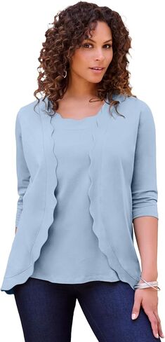 Roaman's Women's Plus Size Scalloped Cardigan and Tank Set in Kuwait
