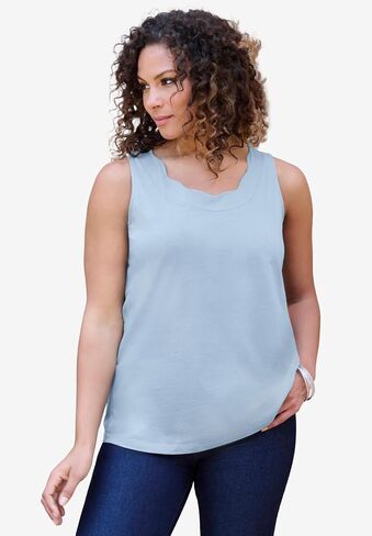 Roaman's Women's Plus Size Scalloped Cardigan and Tank Set in Kuwait