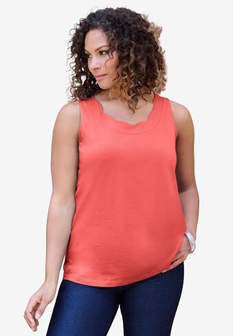 Roaman's Women's Plus Size Scalloped Cardigan and Tank Set in Kuwait