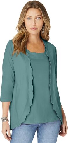 Roaman's Women's Plus Size Scalloped Cardigan and Tank Set in Kuwait