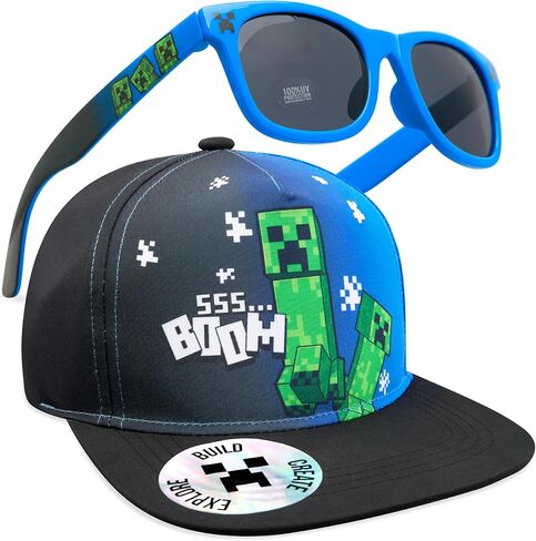 Minecraft Baseball Cap and Kids Sunglasses Set, Adjustable Boys Hat 100% UV Protection Kids Sunglasses - Gamer Gifts in Kuwait