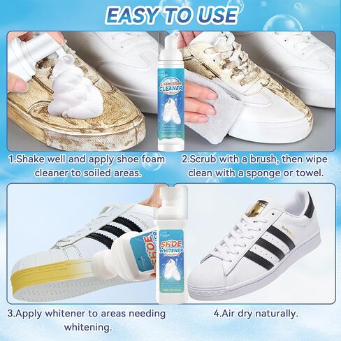 Shoe Cleaner, Sneaker Cleaner Removes Dirt and Stains, 6.76 Oz Shoe Cleaning Kit Works on Leather, Knit, Boots, Canvas, PU (Shoe Cleaning Kit) in Saudi Arabia