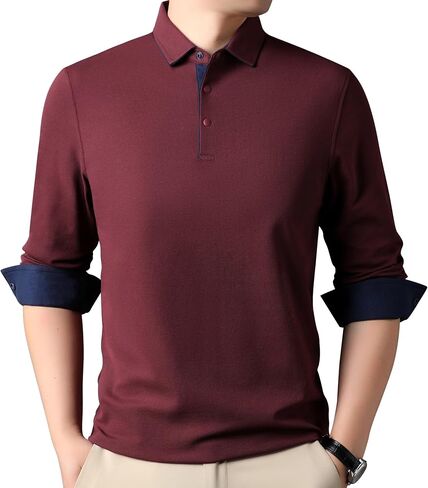Mens Casual Cotton Blend Long Sleeve Collared T Shirt Polo Shirts in Saudi Arabia