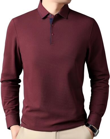 Mens Casual Cotton Blend Long Sleeve Collared T Shirt Polo Shirts in Saudi Arabia