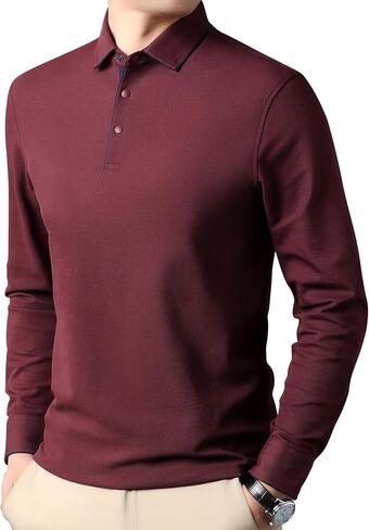 Mens Casual Cotton Blend Long Sleeve Collared T Shirt Polo Shirts in Saudi Arabia