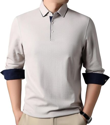 Mens Casual Cotton Blend Long Sleeve Collared T Shirt Polo Shirts in Saudi Arabia