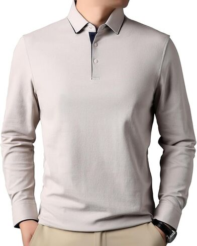 Mens Casual Cotton Blend Long Sleeve Collared T Shirt Polo Shirts in Saudi Arabia