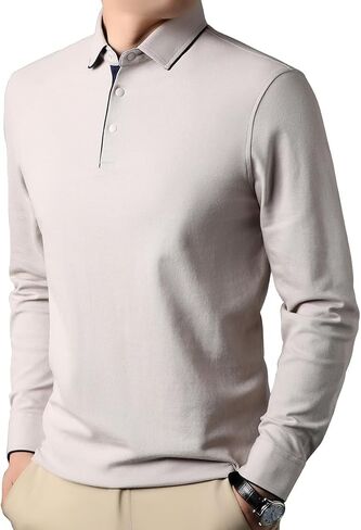 Mens Casual Cotton Blend Long Sleeve Collared T Shirt Polo Shirts in Saudi Arabia