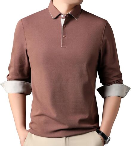 Mens Casual Cotton Blend Long Sleeve Collared T Shirt Polo Shirts in Saudi Arabia