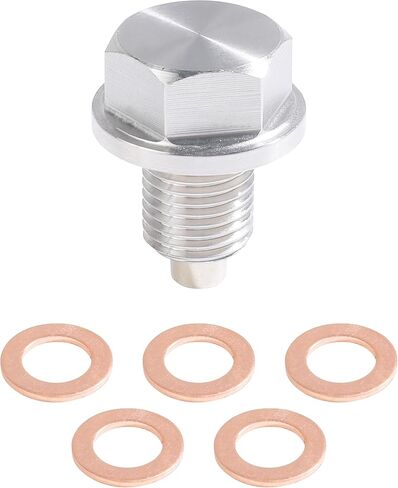 Automotive Replacement Engine Oil Drain Plugs,Magnetic Oil Drain Plug,Car Accessories Aluminum Stainless Steel Sump Drain Nut Bolt with 5 Copper Crush Washer,Suitable for Most Cars (M12×1.25) in Saudi Arabia