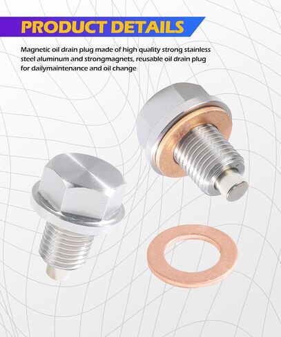 Automotive Replacement Engine Oil Drain Plugs,Magnetic Oil Drain Plug,Car Accessories Aluminum Stainless Steel Sump Drain Nut Bolt with 5 Copper Crush Washer,Suitable for Most Cars (M12×1.25) in Saudi Arabia