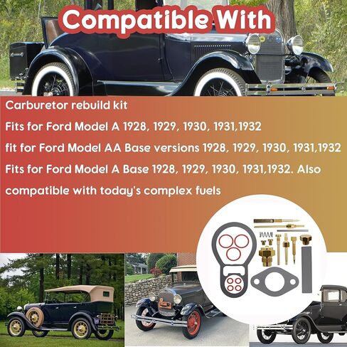 Carburetor Major Repair Gasket Kit Compatible with Ford Model A A Base AA Base 1926-1932,Carburetor Rebuild Kit also compatible with today's complex fuels,Replace 28-24913-1 64-24913 A-9595-Z 9590 511 in Saudi Arabia