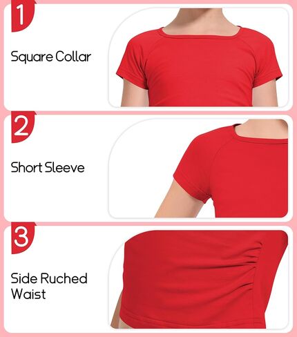 قمم المحاصيل للفتيات القميص قصير الأكمام الفتيات الصيف قمصان رقبة مربعة ربح للأطفال (الأعمار 6T-14Years) in Kuwait