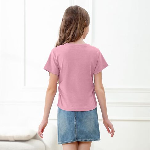KEEVICI Cute Pink Bow Preppy Shirts for Girls Kids Aesthetic Graphic Tees Coquette T Shirt Summer Cotton Tops in Saudi Arabia