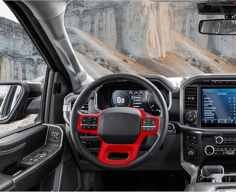 Jimen Compatible with Ford F150 2021-2023, Steering Wheel Cover Trim Interior Accessories (Black Wood Grain) in Kuwait