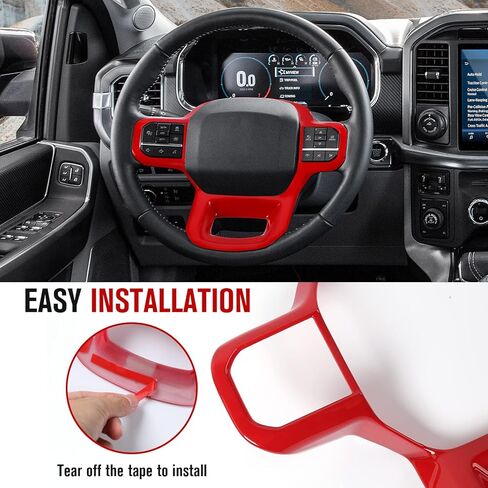 Jimen Compatible with Ford F150 2021-2023, Steering Wheel Cover Trim Interior Accessories (Black Wood Grain) in Kuwait