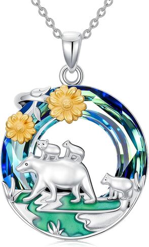 Toupop Sterling Silver Mama Bear 2-4 Cubs Family Jewelry للنساء مع هدايا عباد الشمس للهدايا الأم عيد ميلاد الأم يوم الأمهات ، 18+2 سلسلة in Saudi Arabia