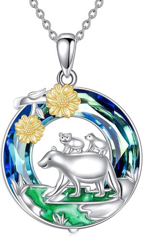 Toupop Sterling Silver Mama Bear 2-4 Cubs Family Jewelry للنساء مع هدايا عباد الشمس للهدايا الأم عيد ميلاد الأم يوم الأمهات ، 18+2 سلسلة in Kuwait
