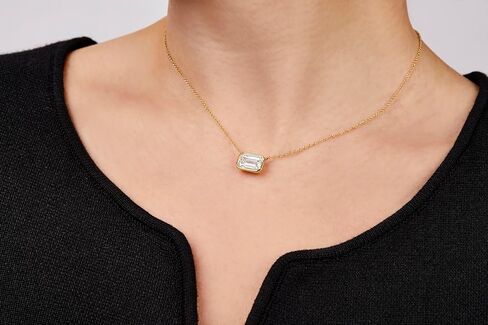 Emerald Cut Bezeled Solitaire Lab-Grown Diamond Necklace in 14k Yellow Gold – 2.62 Total Carats – E-F Color VS2 Clarity – Fine Jewelry Women’s Pendant for Elegant Daily Wear or Luxury Gift - IGI Certified in Saudi Arabia