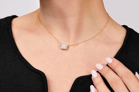Emerald Cut Bezeled Solitaire Lab-Grown Diamond Necklace in 14k Yellow Gold – 2.62 Total Carats – E-F Color VS2 Clarity – Fine Jewelry Women’s Pendant for Elegant Daily Wear or Luxury Gift - IGI Certified in Saudi Arabia
