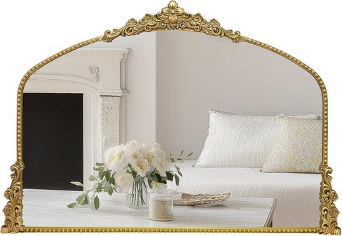Vintage Arched Mirror, 40"x 30"Antique Baroque Mirror Style Metal Beaded Frame for Entryway Hallway Living Room,Vintage Gold in Kuwait