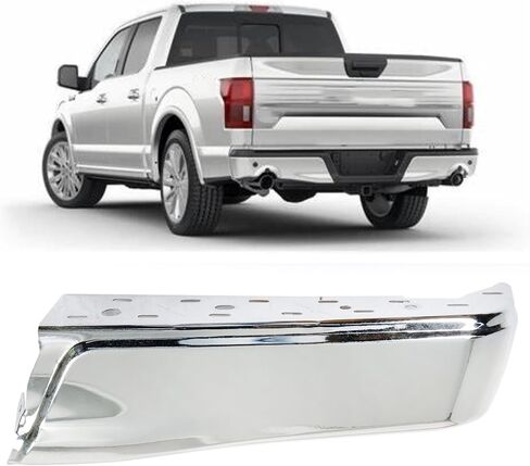 Passenger Side Rear Bumper End Cover Chrome Steel FO1102380 FL3Z17906A Replacement for F150 2015 2016 2017 2018 2019 2020 without Park Assist Sensor Holes in Saudi Arabia