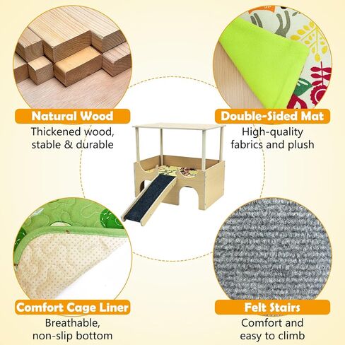 Fhiny Guinea Pig Hammock with Platform, Wooden Chinchilla Hideout with Ramp & Soft Pad Removable Piggies Hideaway Small Animal Habitat Decor for Guinea Pig Chinchilla Rat Hamster Gerbil in Kuwait