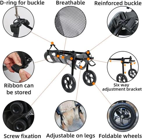 Dog Wheelchair for Back Legs with Pet Traction Rope, Medium Wheelchair for Dogs with Disabled Hind Legs Walking Adjustable Dog Carts with Heavy Duty Wheels in Saudi Arabia