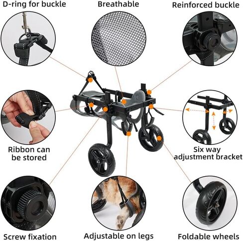 Dog Wheelchair for Back Legs with Pet Traction Rope, Medium Wheelchair for Dogs with Disabled Hind Legs Walking Adjustable Dog Carts with Heavy Duty Wheels in Kuwait
