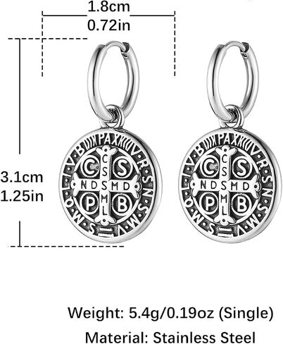 Hzman St Benedict Cross Droper Drop rapring for Men Retro Retro Stain Felect Round Medal exorcism medal hing hing huggie hoop arring arming gift in Saudi Arabia