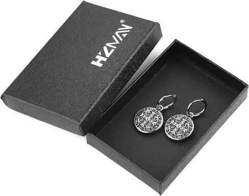 Hzman St Benedict Cross Droper Drop rapring for Men Retro Retro Stain Felect Round Medal exorcism medal hing hing huggie hoop arring arming gift in Saudi Arabia