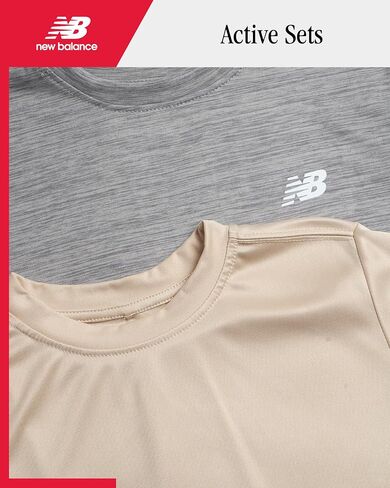 New Balance Boys Thirts-4 Pack Short Sleeve Crew Neck Performance Athletic Performance Dry Fit Terts for Boys (الأحجام: 4-20) ، حجم 14-16 ، Sky Space Red Black in Kuwait
