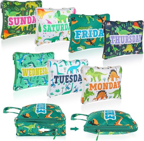 Paterr 7 Pcs Compression Packing Cubes for Kids 14.7 x 11.3 x 4.5 Inch Days of Week Packing Cubes Colorful Daily Outfit Suitcase Organizers Zippered Storage Bag for Boys Girls Summer Camp Vacation in Saudi Arabia